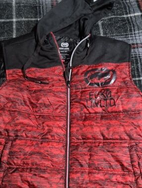 Echo Red and Black Puffer Jacket with Hood